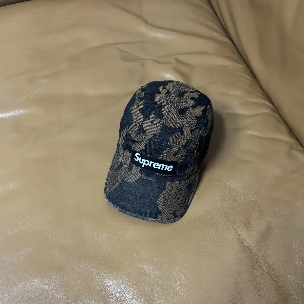 Supreme 슈프림 캠프캡 모자 (Flames Denim Brown)