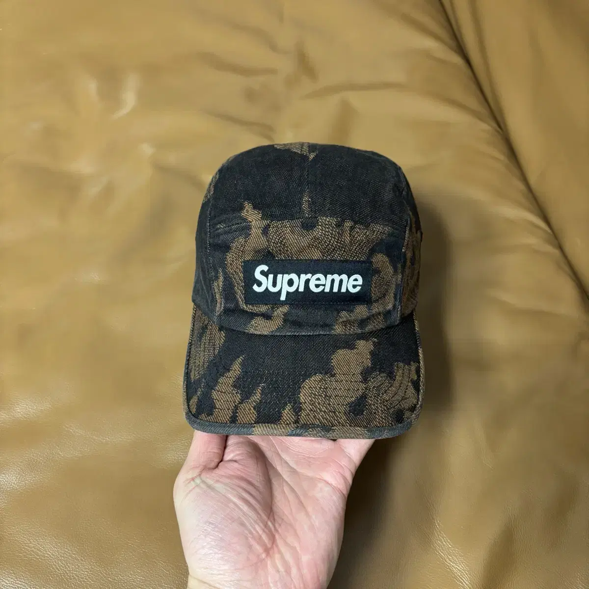 Supreme 슈프림 캠프캡 모자 (Flames Denim Brown)