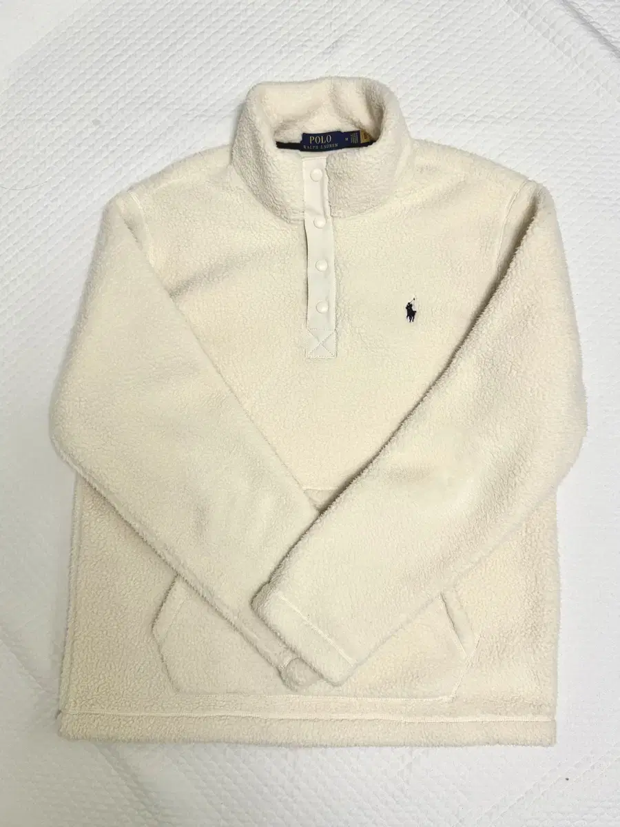 P.O. Polo Ralph Lauren Fleece Mock Neck Pullover Cream M