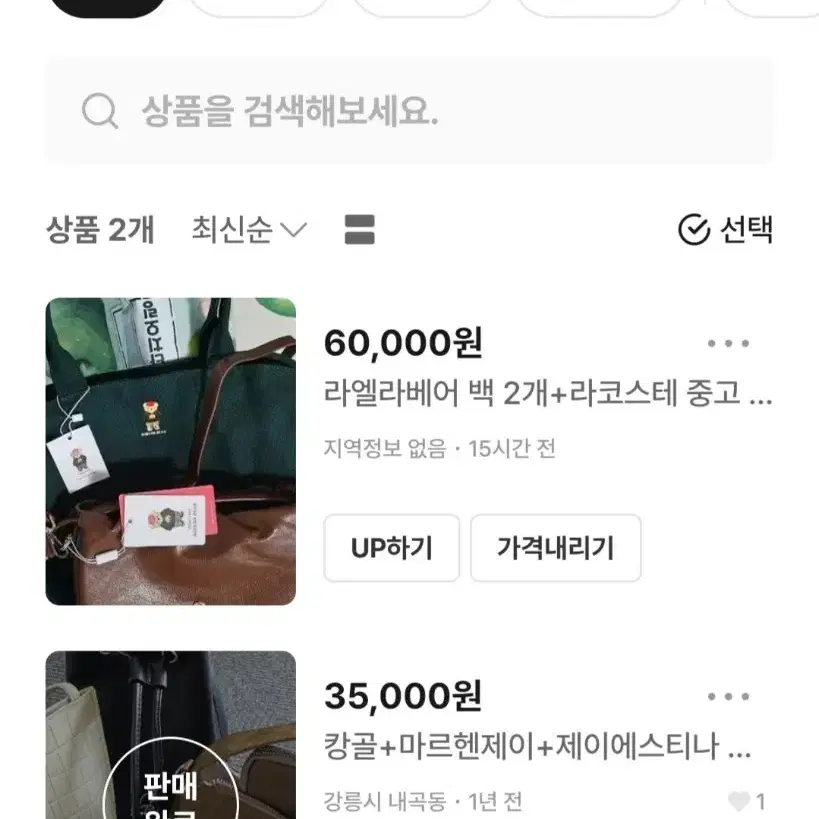 캉골백+라코스테+라엘라베어+후즈백 5개