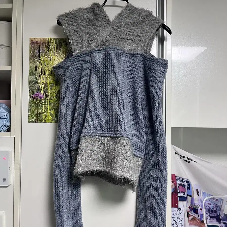 데비어퍼 ROMILY CUT-OUT HOODIE_SKY BLUE/GRAY