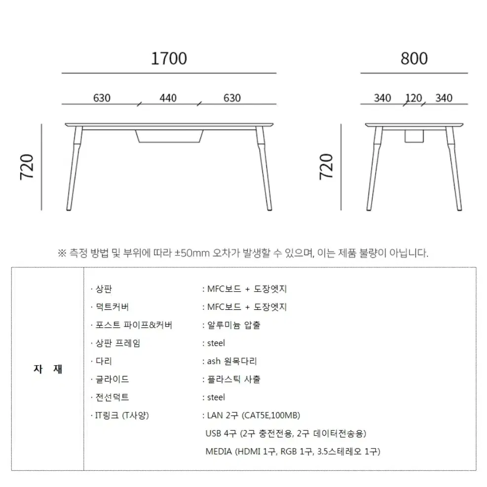 고급, 테이블 책상, 멀티탭내장 덕트형