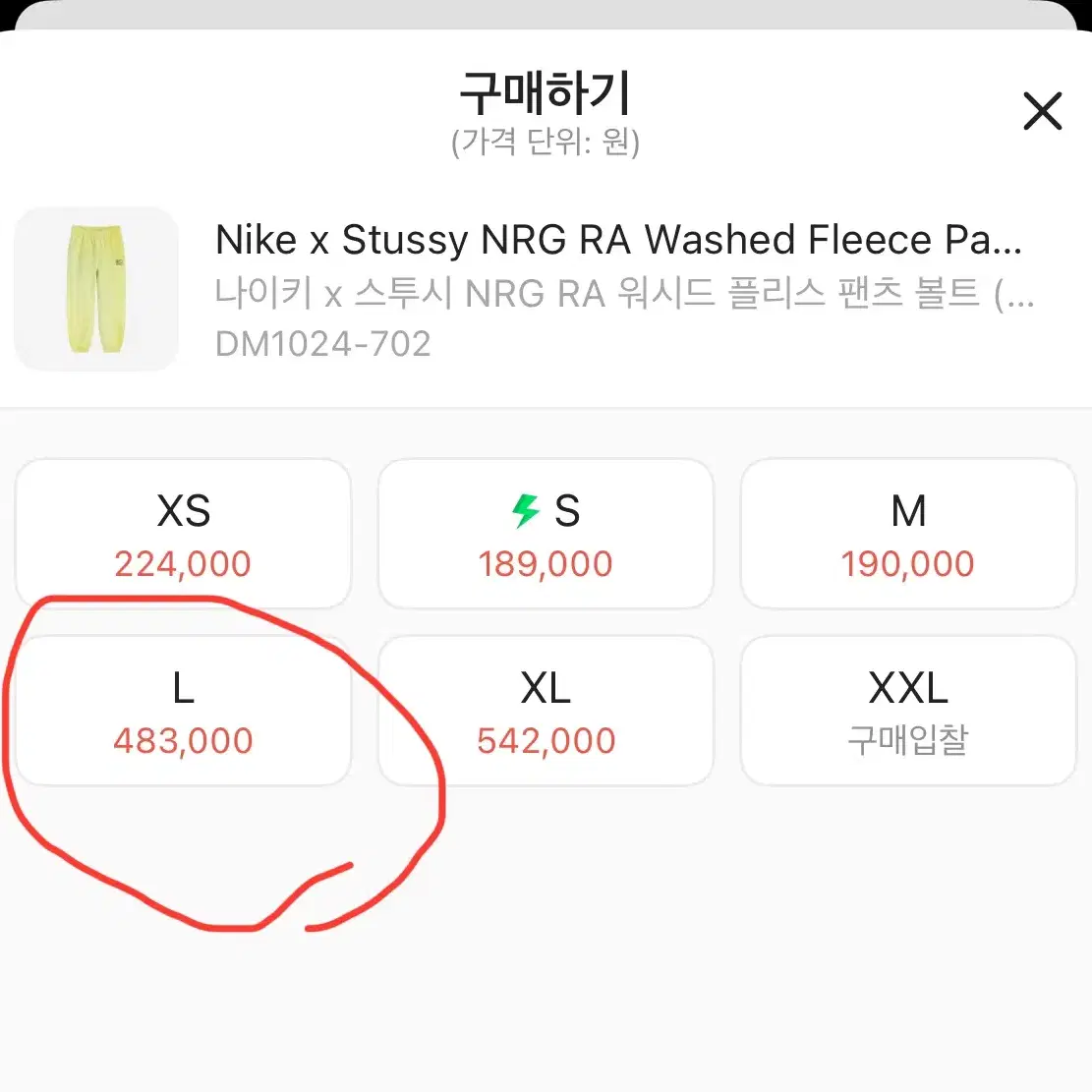 나이키 스투시 NRG 워시드 플리스 팬츠 볼트 (DM1024-702)라지