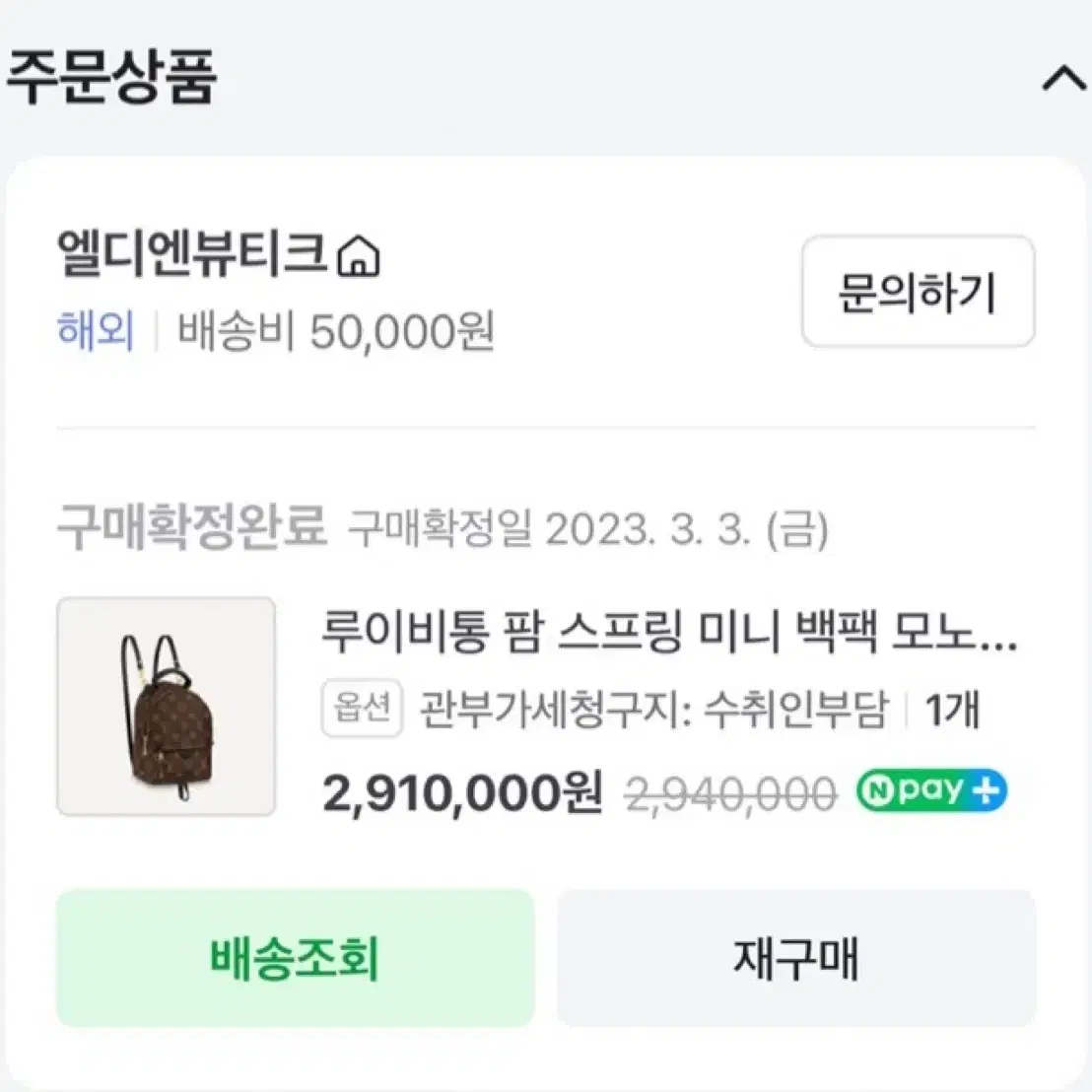 루이비통 팜미니 백팩