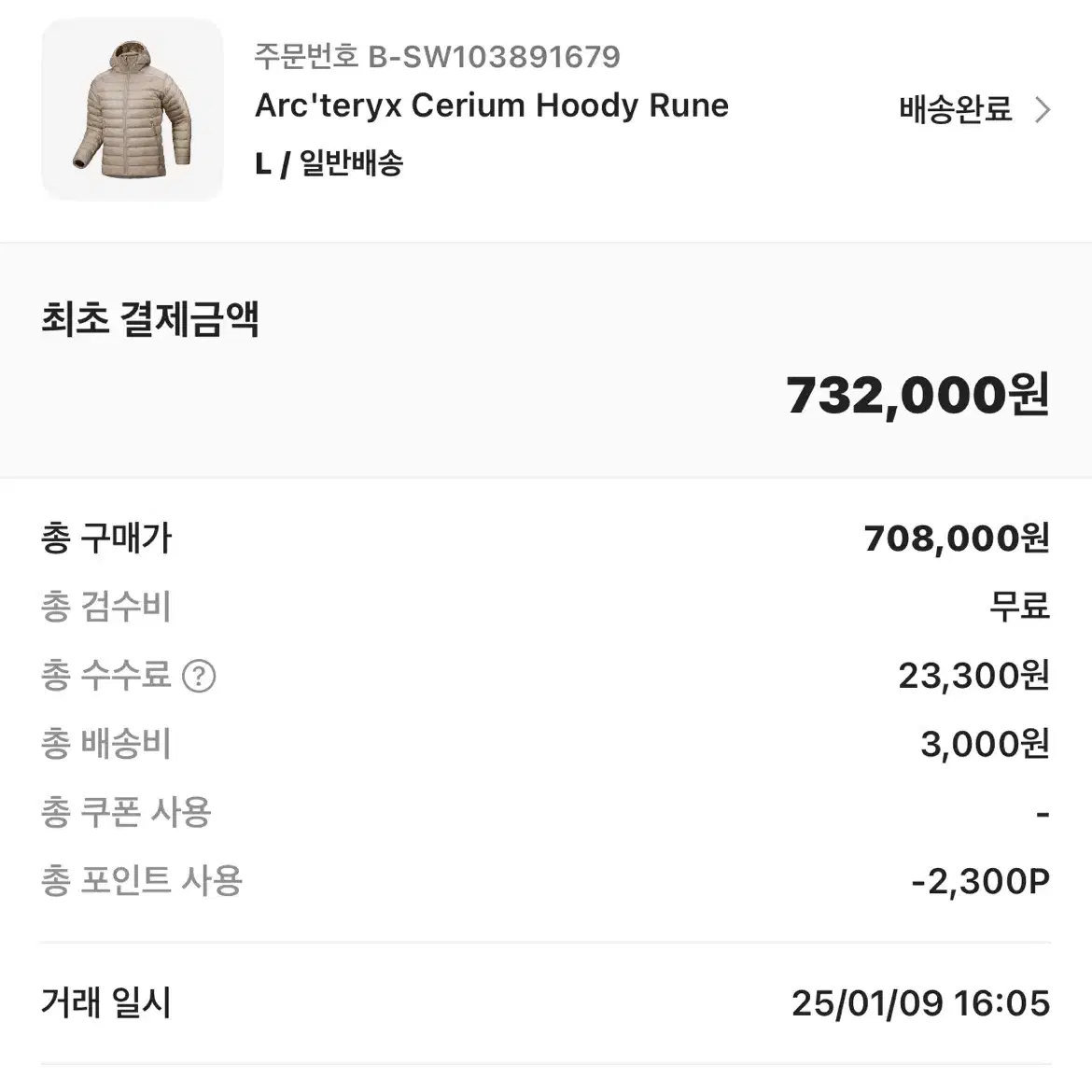 아크테릭스 세륨 후디 룬 L