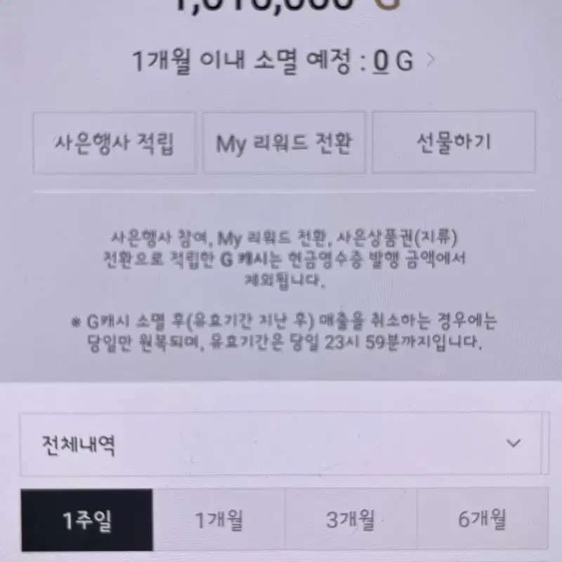 갤러리아 백화점 G캐시 101만