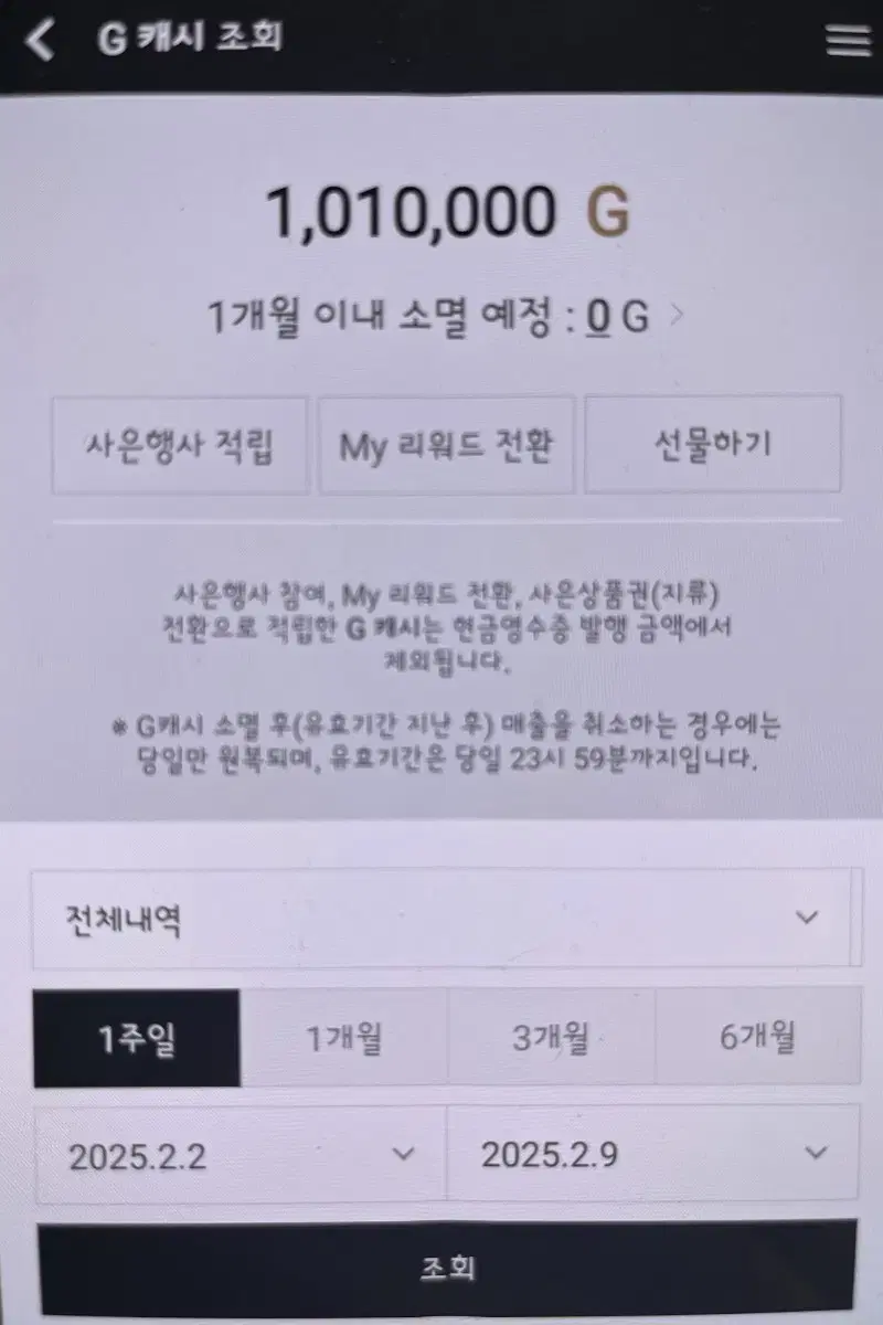 갤러리아 백화점 G캐시 101만