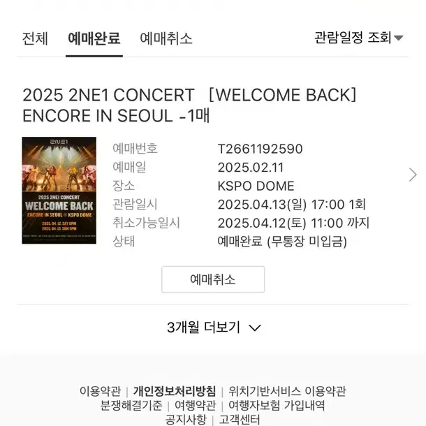 2NE1 콘서트 티켓 2층 42구역 11열 6 팝니다