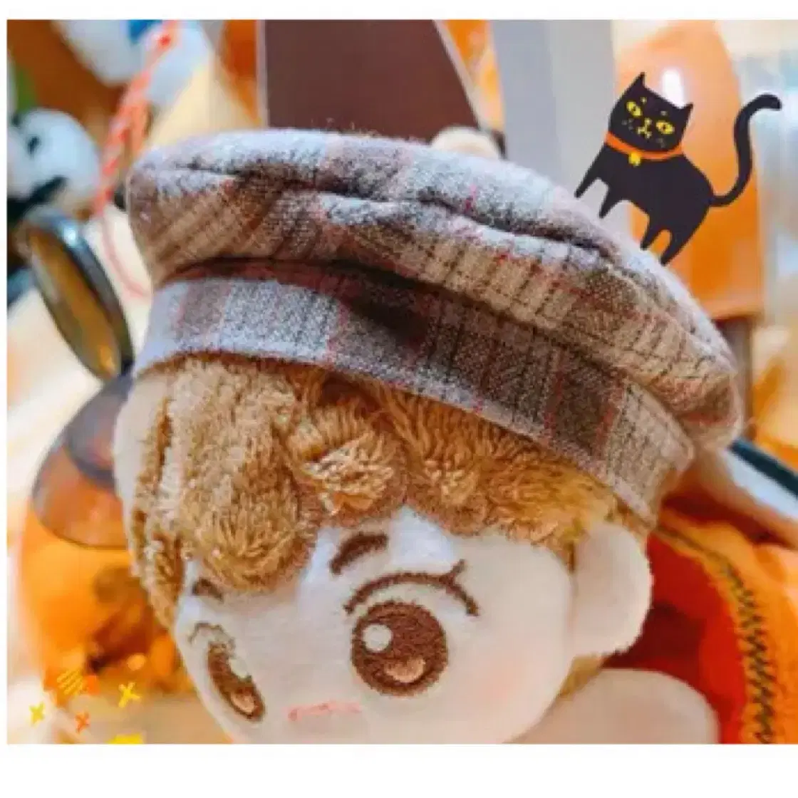 10cm 인형 모자 체크베레모