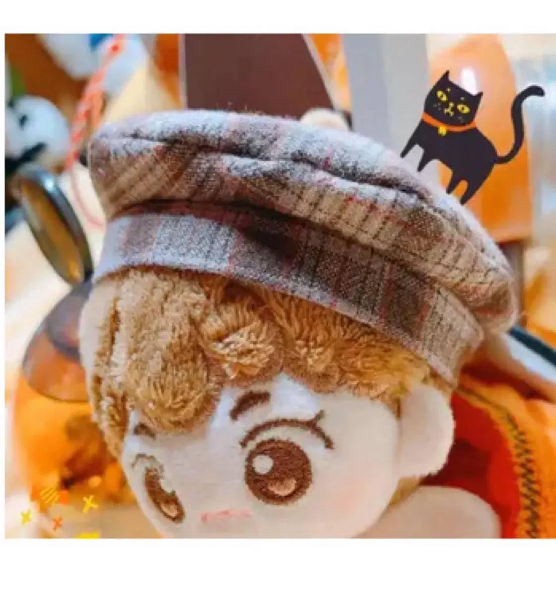 10cm 인형 모자 체크베레모