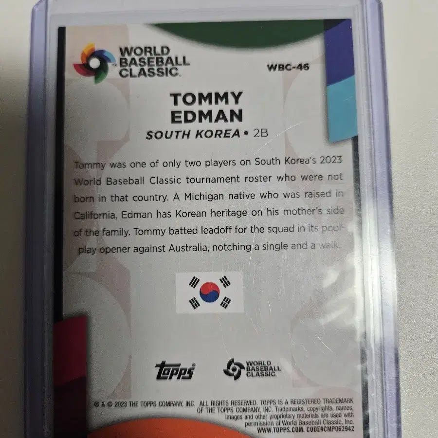 토미 현수 애드먼 Topps WBC 카드