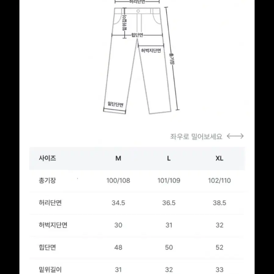 와이드핏 데님 청바지xl