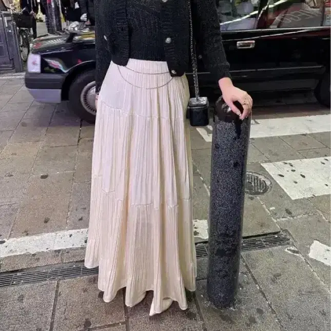 새상품) 무드나인 제작 maxi pleated skirt 네이비