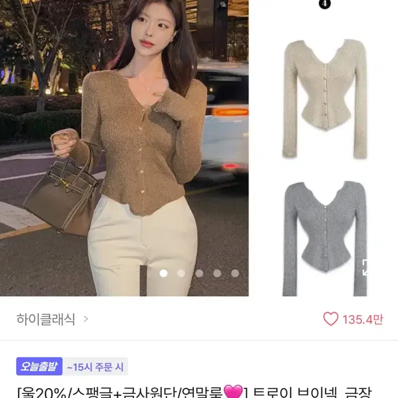 (새상품) 하이클래식 브이넥 금장 버튼 펄 울 니트 가디건 에이블리