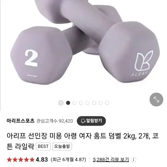 아리프 선인장 미용 아령 여자 홈트 덤벨 2kg, 2개, 코튼 라일락