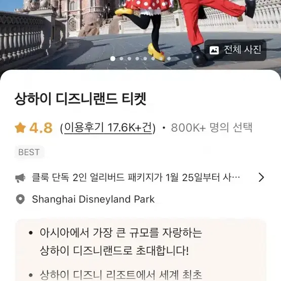 2월 14일 상하이 디즈니랜드 3매