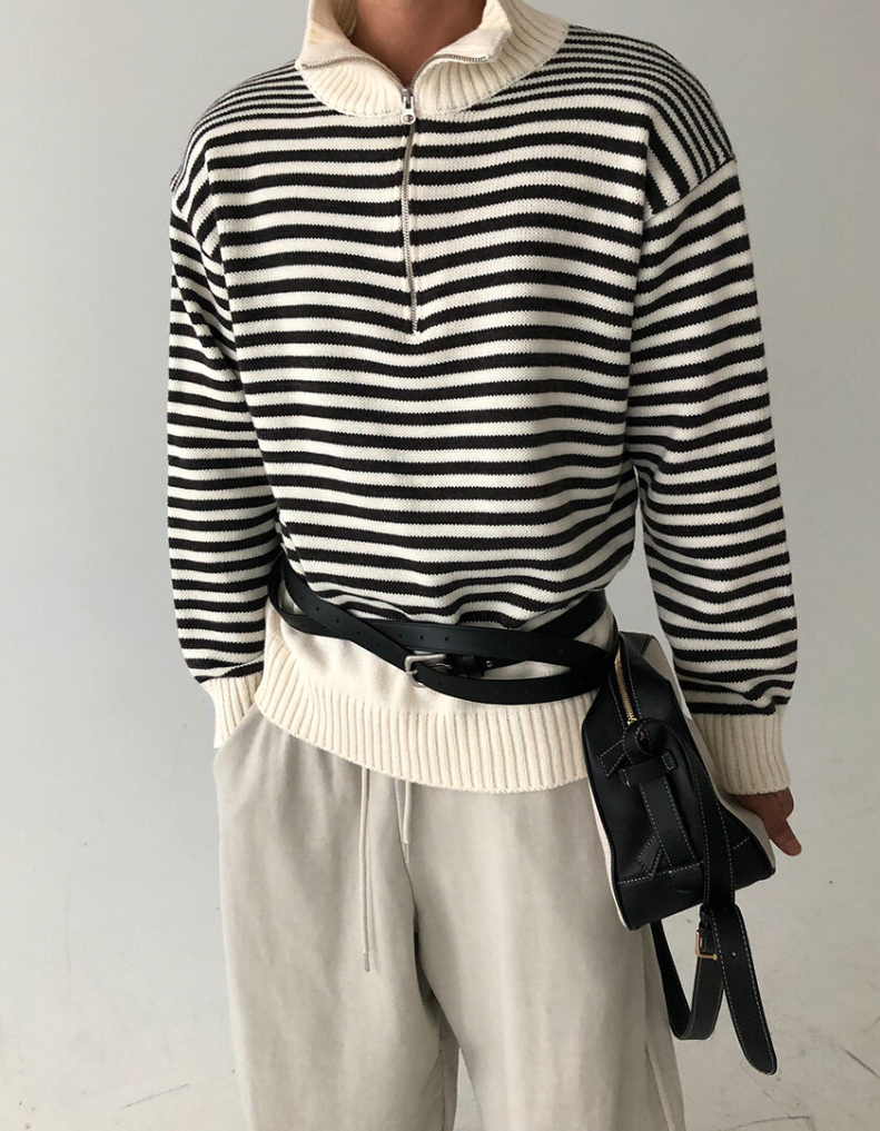 뉴치프시크 stripe half zip up knit