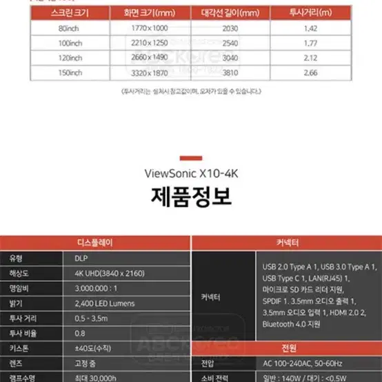 뷰소닉 X10 4K 빔프로젝터