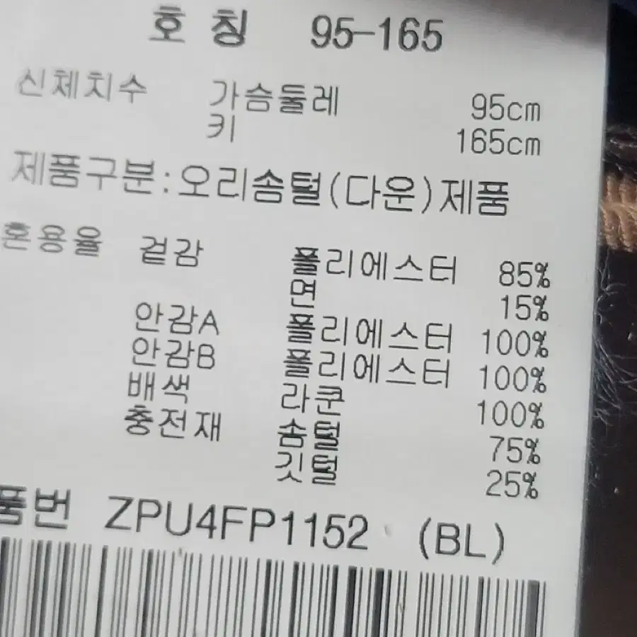 올젠 테라노바 오리털 패딩 100