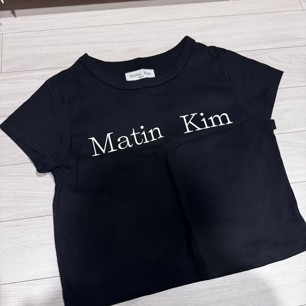 Matin kim 마뗑킴 로고 크롭탑 반팔 블랙 S