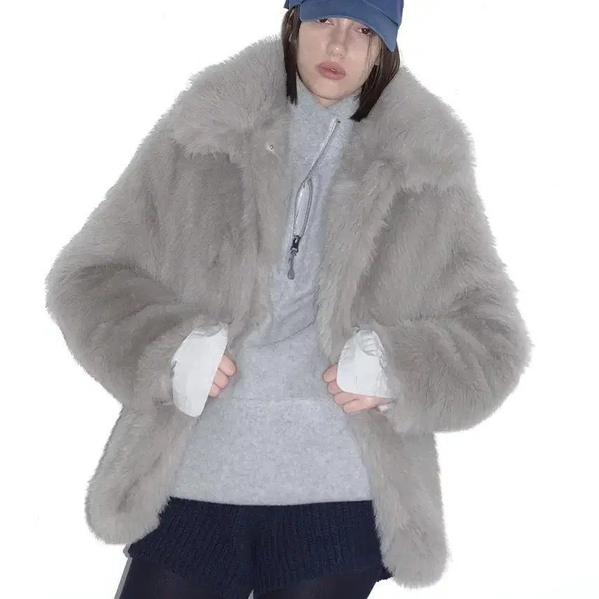 무료배송 휘 퍼자켓 그레이 hwi fur jacket coat 하이넥코트