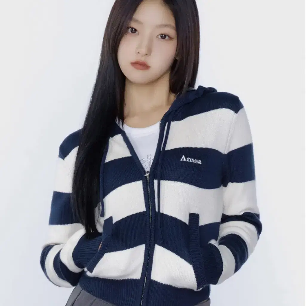 STRIPE KNIT HOODIE ZIP-UP