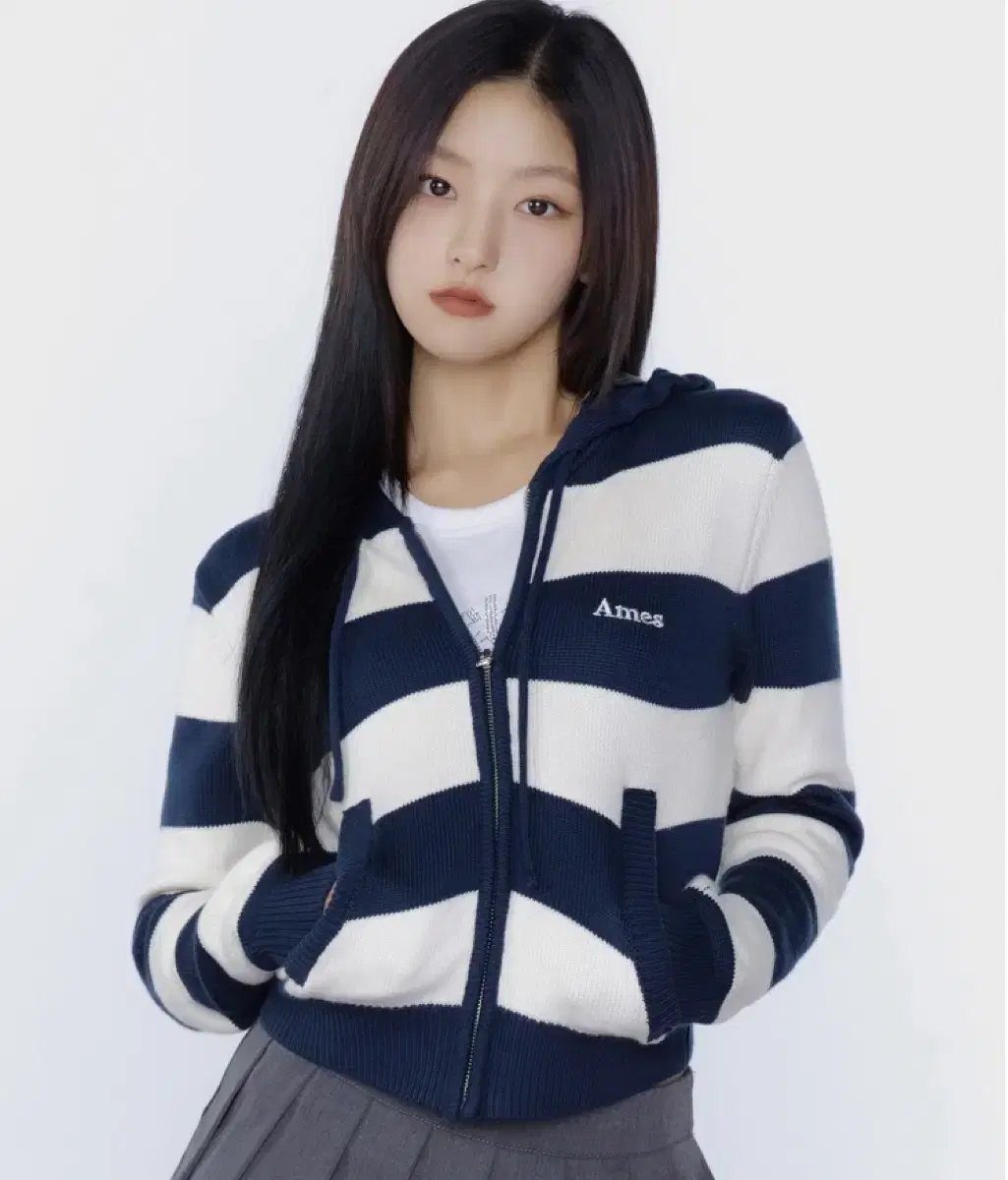 STRIPE KNIT HOODIE ZIP-UP