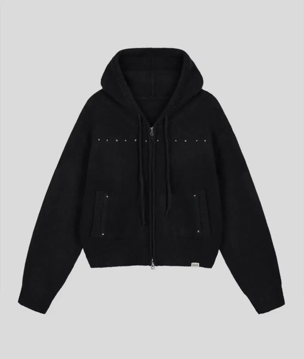 락케이크 Studded Knit Hood Zip Up - Black