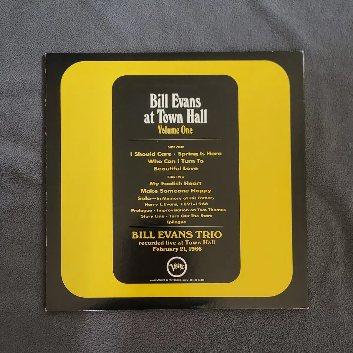 LP Bill Evans LP - At Town Hall Vol 1 Ve