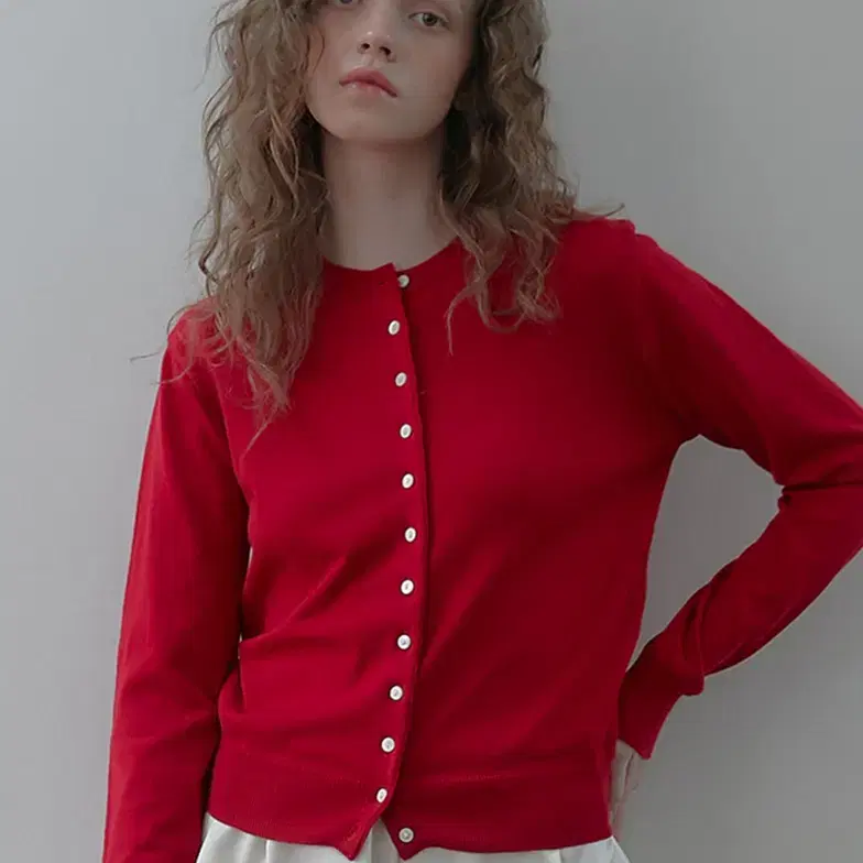 헤더먼트 moss button cardigan (tomato)