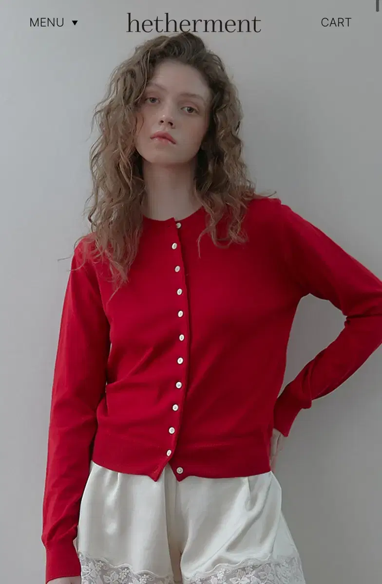 헤더먼트 moss button cardigan (tomato)