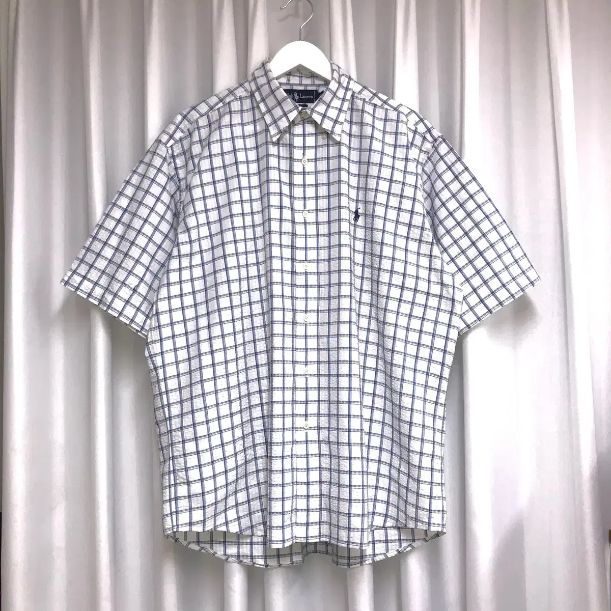 Polo Ralph Lauren 블루 체크 반팔 셔츠 (M)