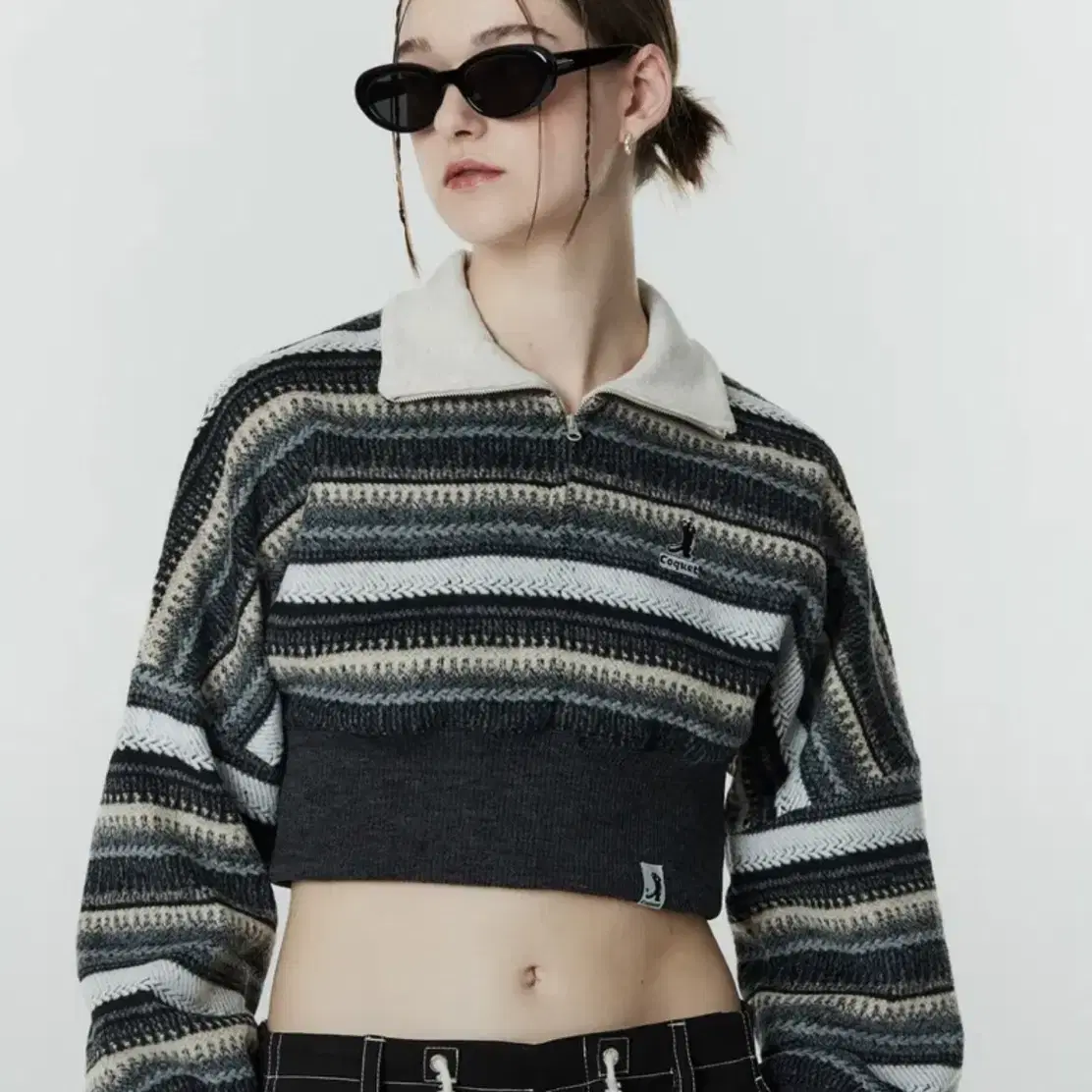 코케트 [ WOMAN ] KNIT STRIPE HALF ZIP-UP