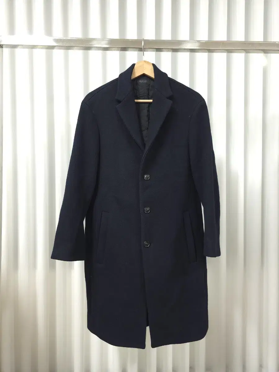 Jill Stuart Navy Single-Breasted Coat in Cashmere Blend