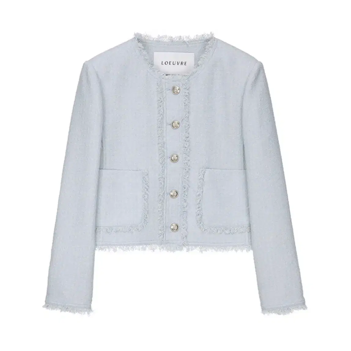 루에브르 Fringe Collarless Tweed Jacket