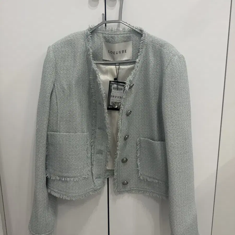 루에브르 Fringe Collarless Tweed Jacket