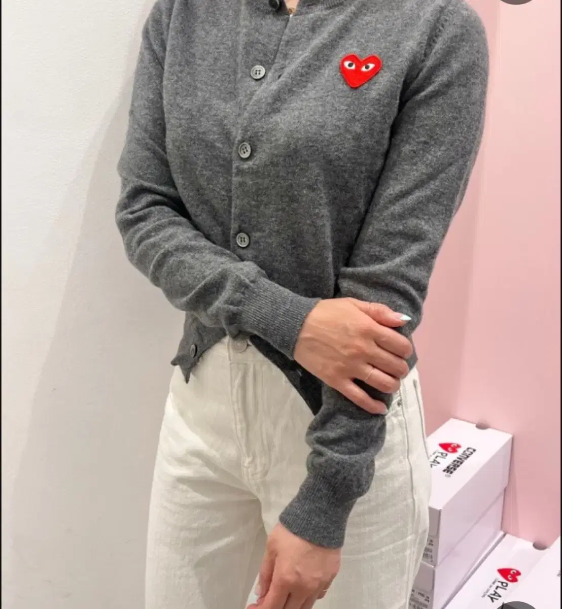 COMME des GARÇONS Unisex Cardigan with Red Waffle Stitch