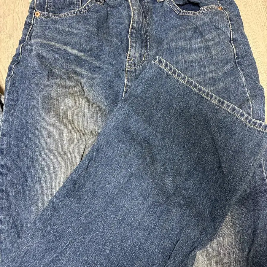 쿠치마치 ootj 다크 뮤트 롱 워싱 데님 와이드 팬츠 M