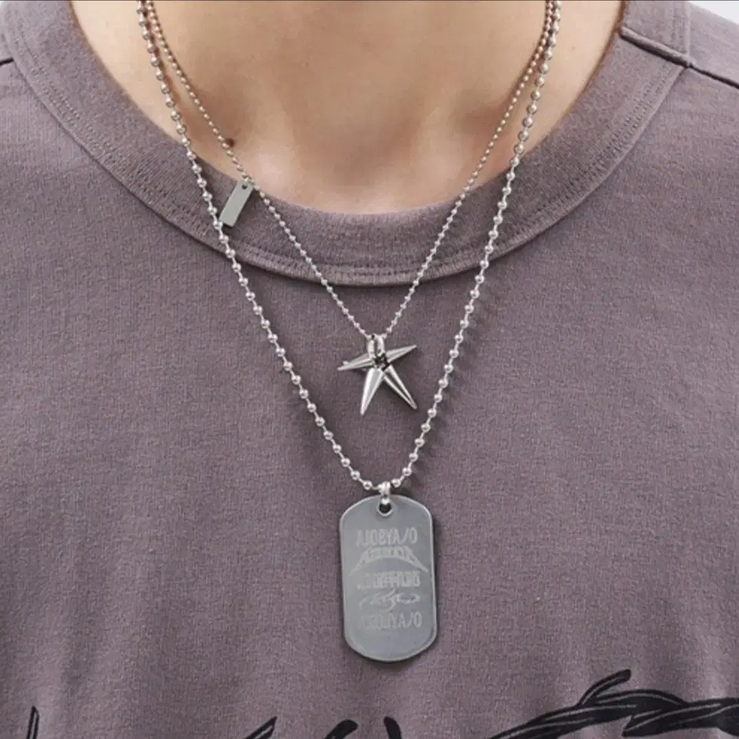 Dog Tag Layered Necklace [SILVER]