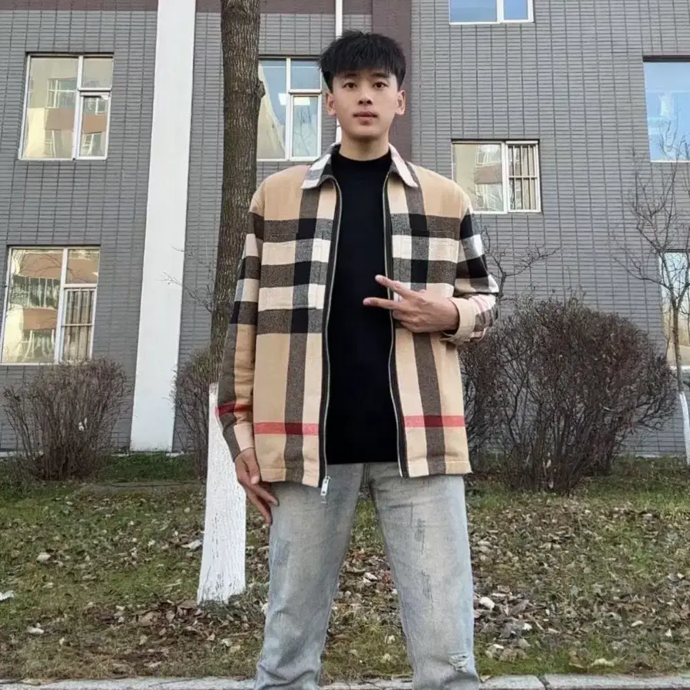 Burberry플레이드 더블 지퍼 셔츠 울 재킷