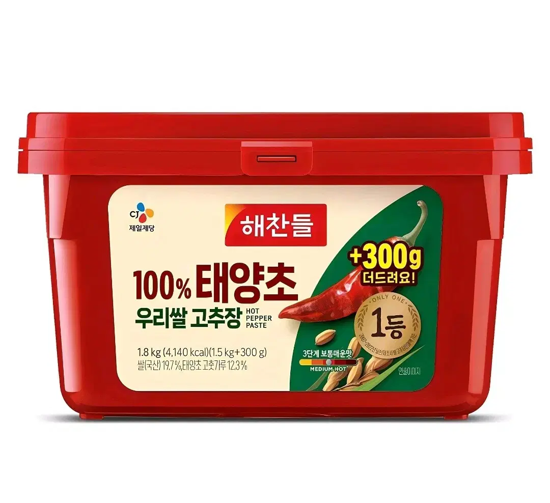 해찬들 100% 태양초 우리쌀 고추장, 1.8kg, 1개