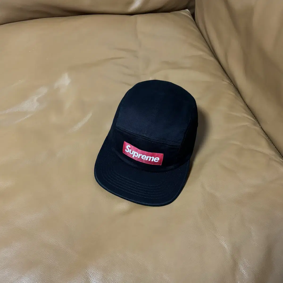 Supreme 슈프림 워시드 블랙 레드 박스로고 캠프캡 모자 Black