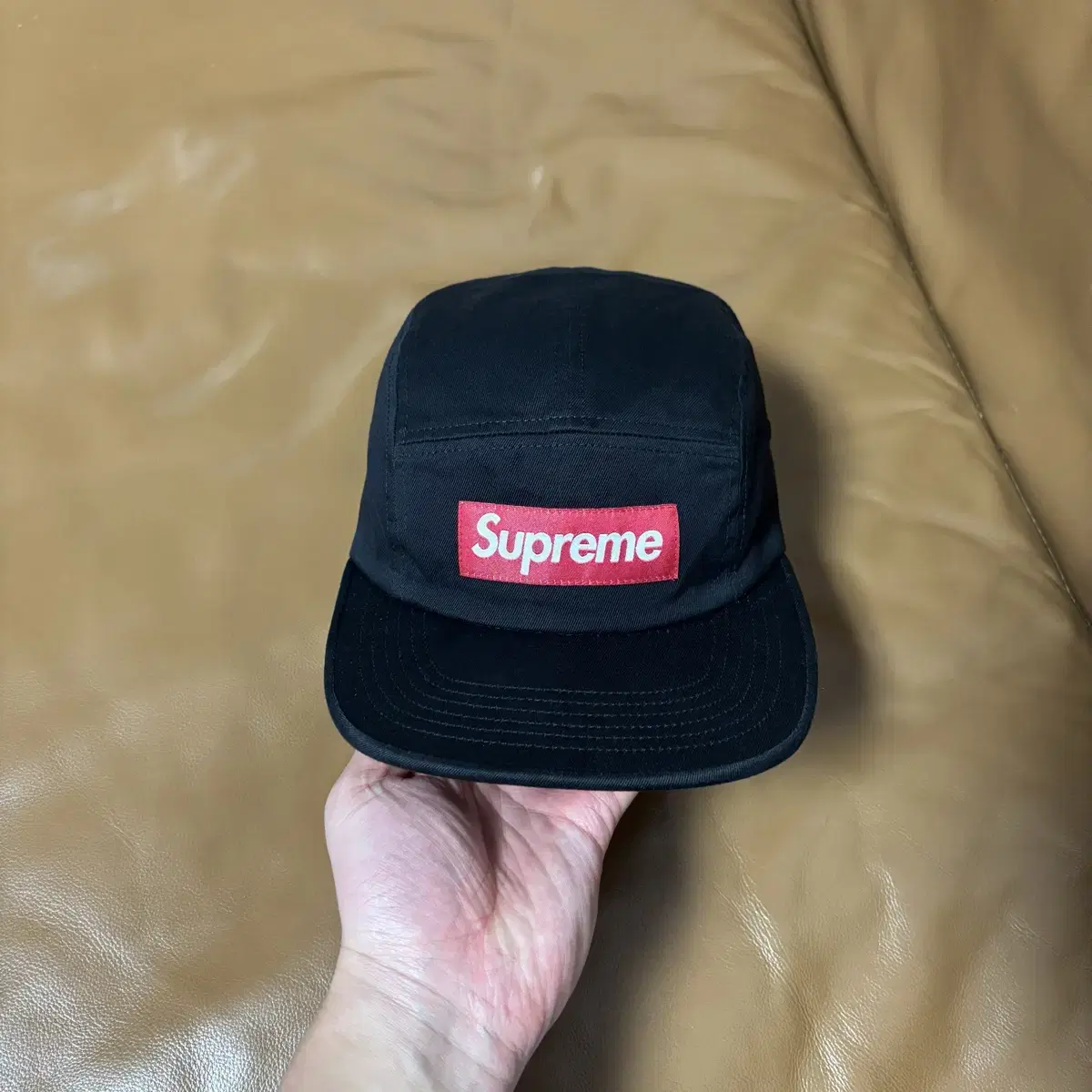 Supreme 슈프림 워시드 블랙 레드 박스로고 캠프캡 모자 Black