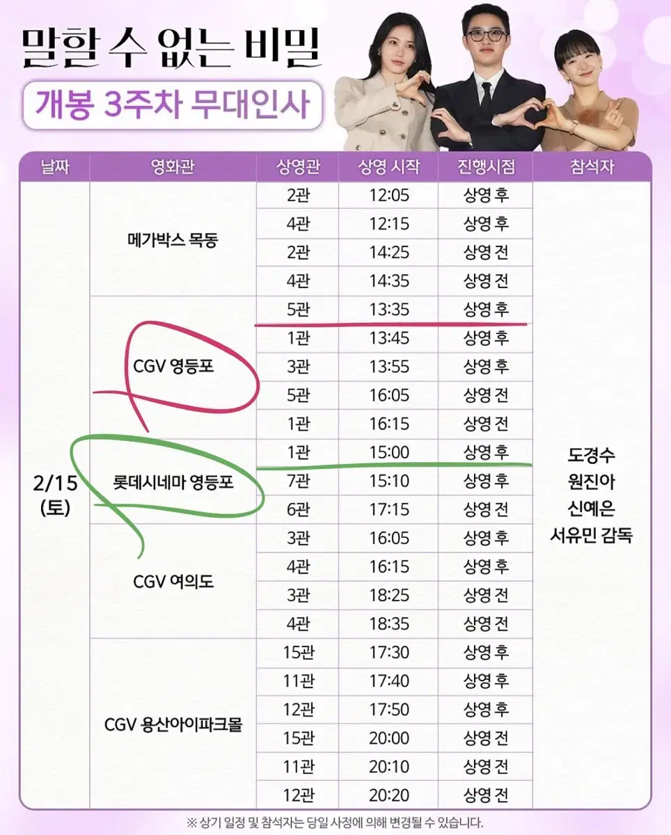 말할 수 없는 비밀 무대인사 15일 (CGV영등포, 롯데시네마 영등포)