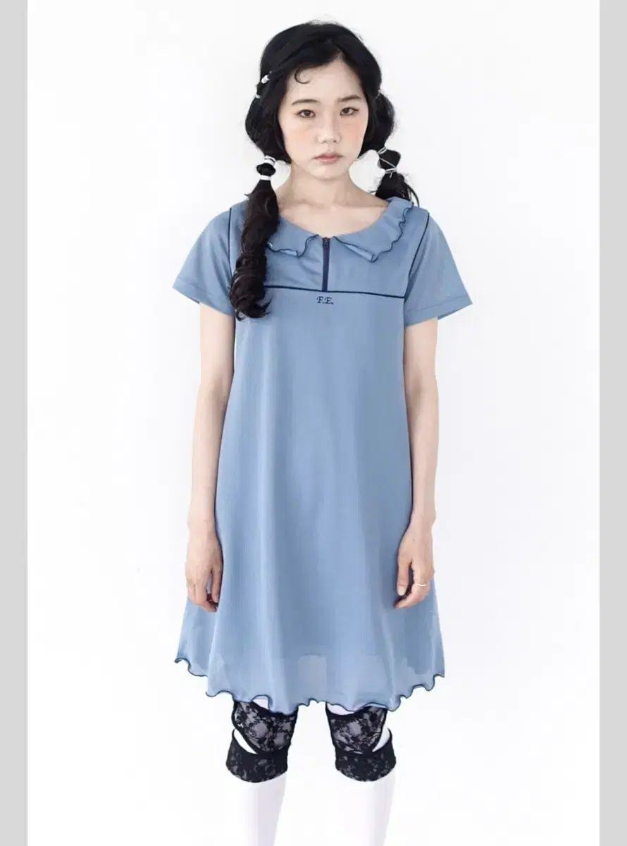 샵페어리 mesh lining babydoll dress 블루