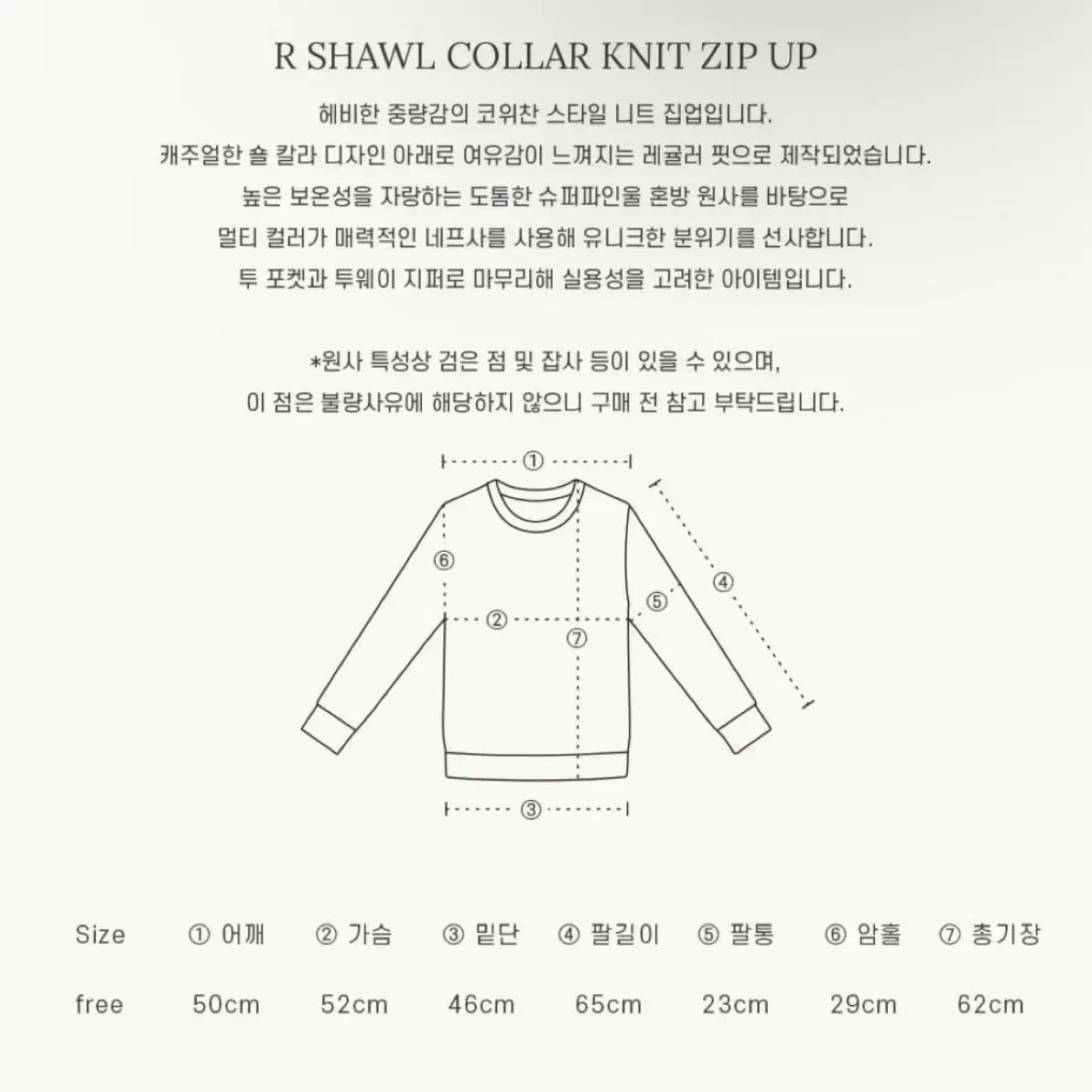 론론 니트 집업 R SHAWL COLLAR KNIT ZIP UP GR