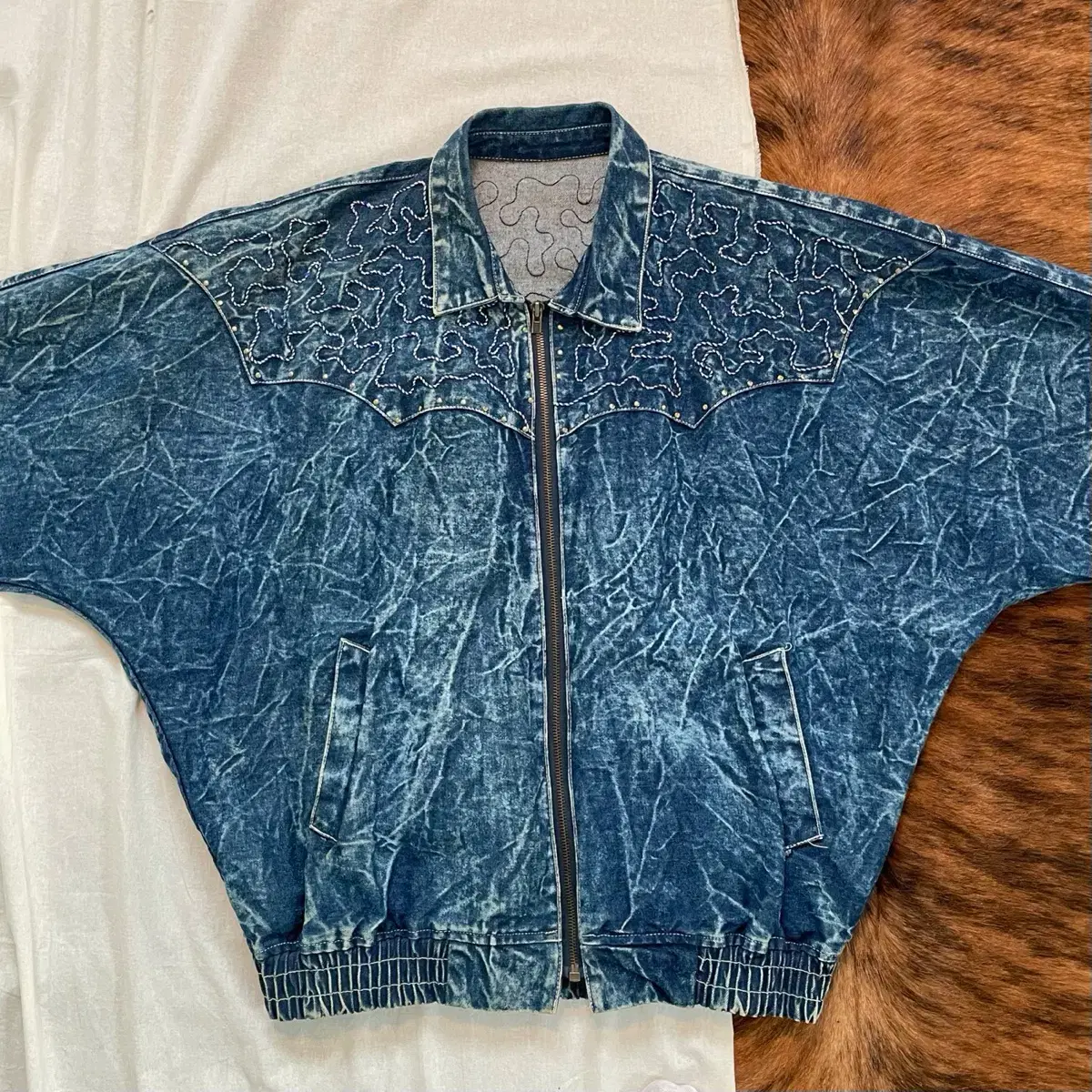 Vintage Stud Denim Bomber Jacket