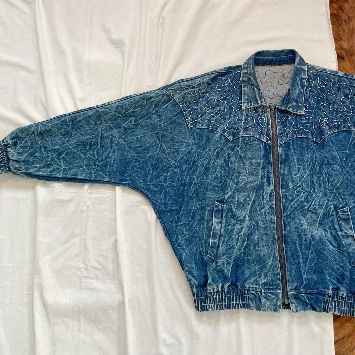 Vintage Stud Denim Bomber Jacket