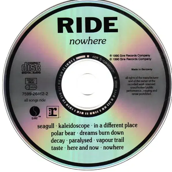 Ride - Nowhere (CD) 유럽반 초판 민트급 중고