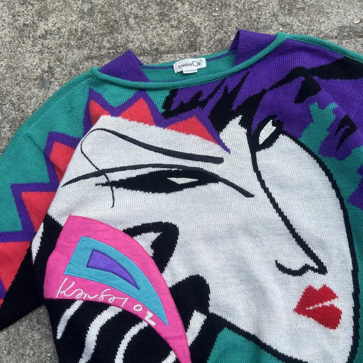 1980s Kansai O2 Glam Face Knit Sweater